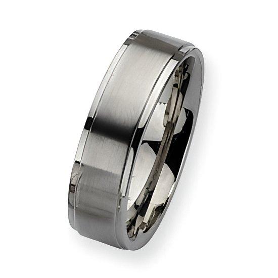 Stainless Steel Ridged Edge Approx. 0.28 Inch Satin and Polished Wedding Band