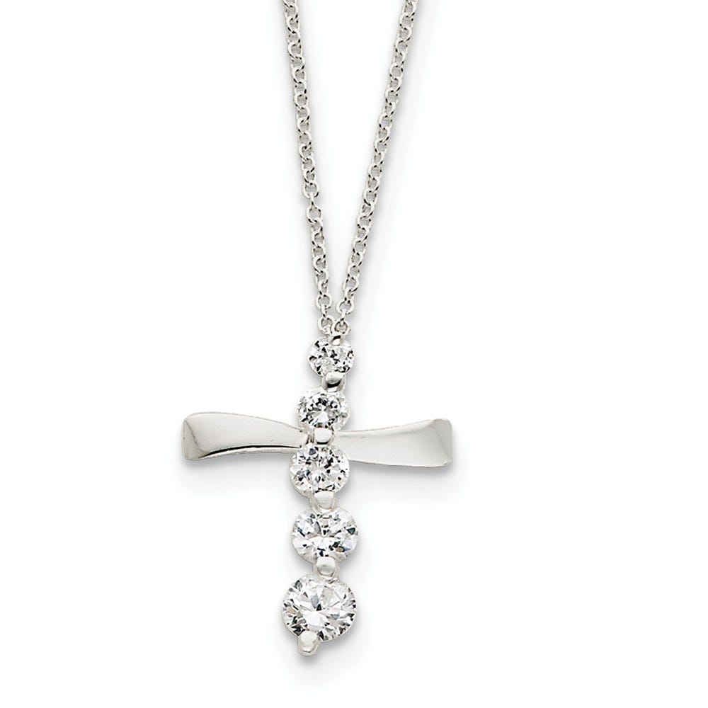 Sterling Silver Cz Cross Necklace