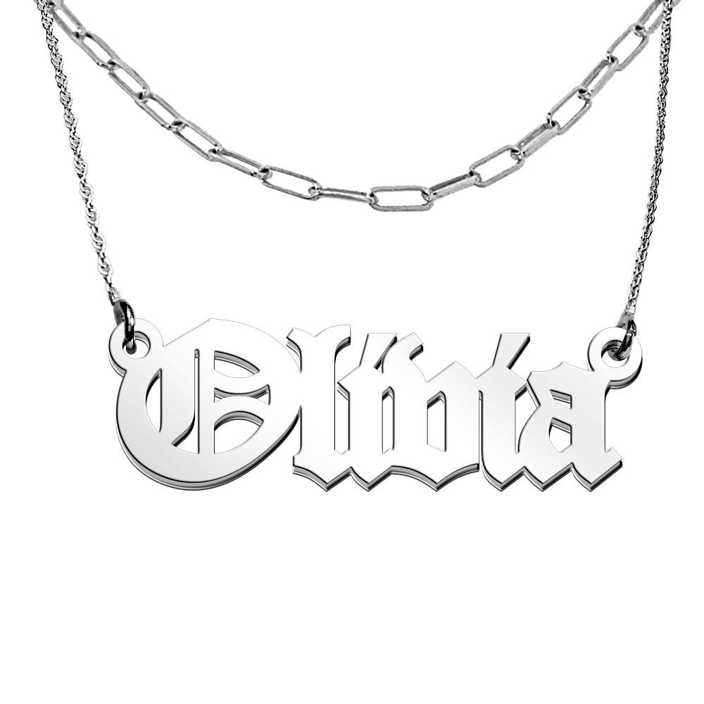 Personalized First Name Old English Pendant with Paperclip Chain