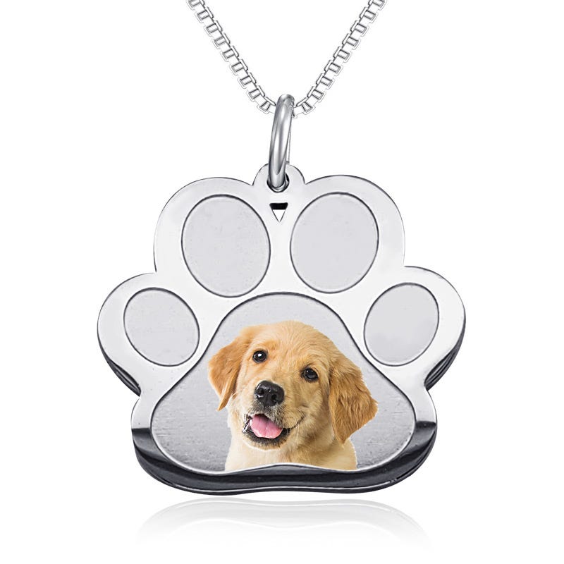 Stainless Steel Photo Engraved Paw Print Pendant