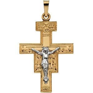 14K Two Tone Gold San Damiano Cross Pendant