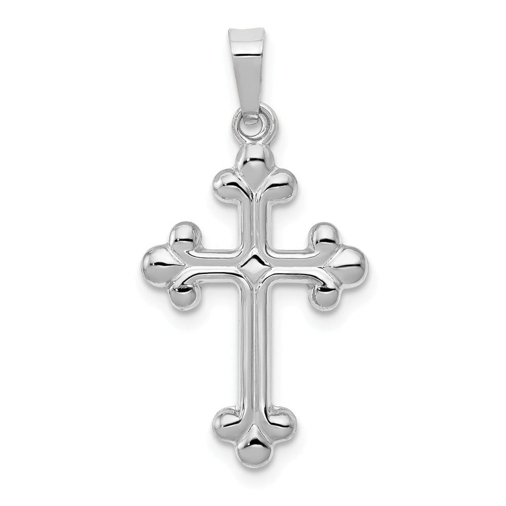 14K White Gold Budded Cross Pendant
