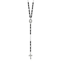 Sterling Silver & Black Glass Rosary Bead Necklace /With Black Enameled Saint Christopher Medal