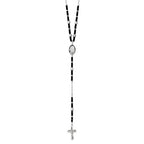 Sterling Silver & Black Glass Rosary Bead Necklace /With Black Enameled Saint Christopher Medal