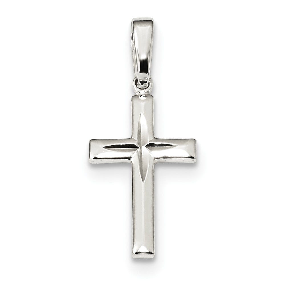 Sterling Silver Polished Diamond-Cut Cross Pendant