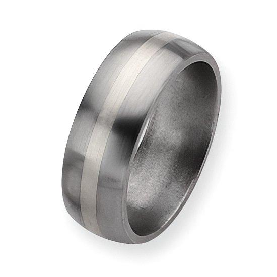 Titanium Sterling Silver Inlay Approx. 0.31 Inch Brushed Round Wedding Band