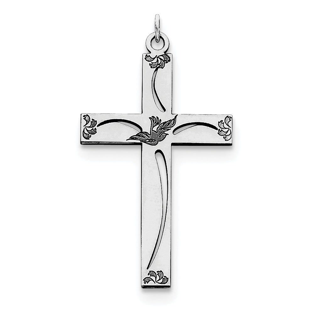 Sterling Silver Laser Designed Floral Pattern Cross Pendant