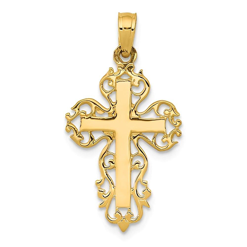 Polished Filigree Cross Charm In 14K Yellow Gold