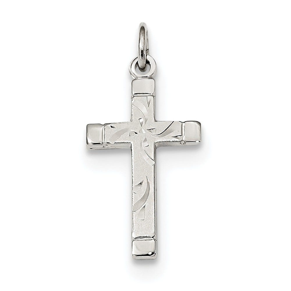 Polished And Satin Patterned Cross Pendant