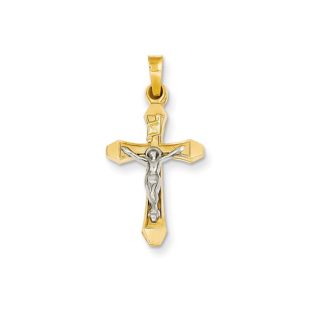 14K Two-Tone Inri Hollow Crucifix Pendant