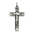 Antiqued Inri Beaded-Edge Crucifix Pendant