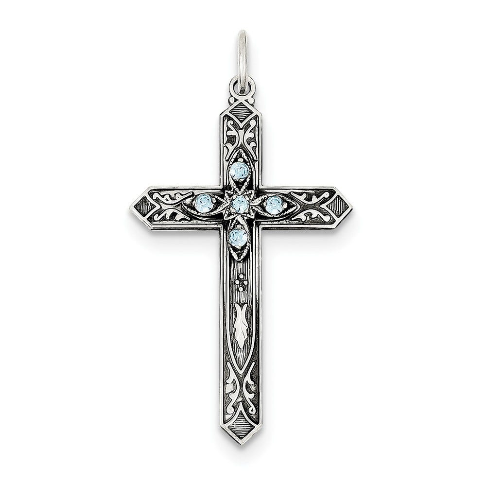 March Birthstone Cross Pendant