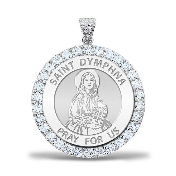 Saint Dymphna Cz Round Pendant