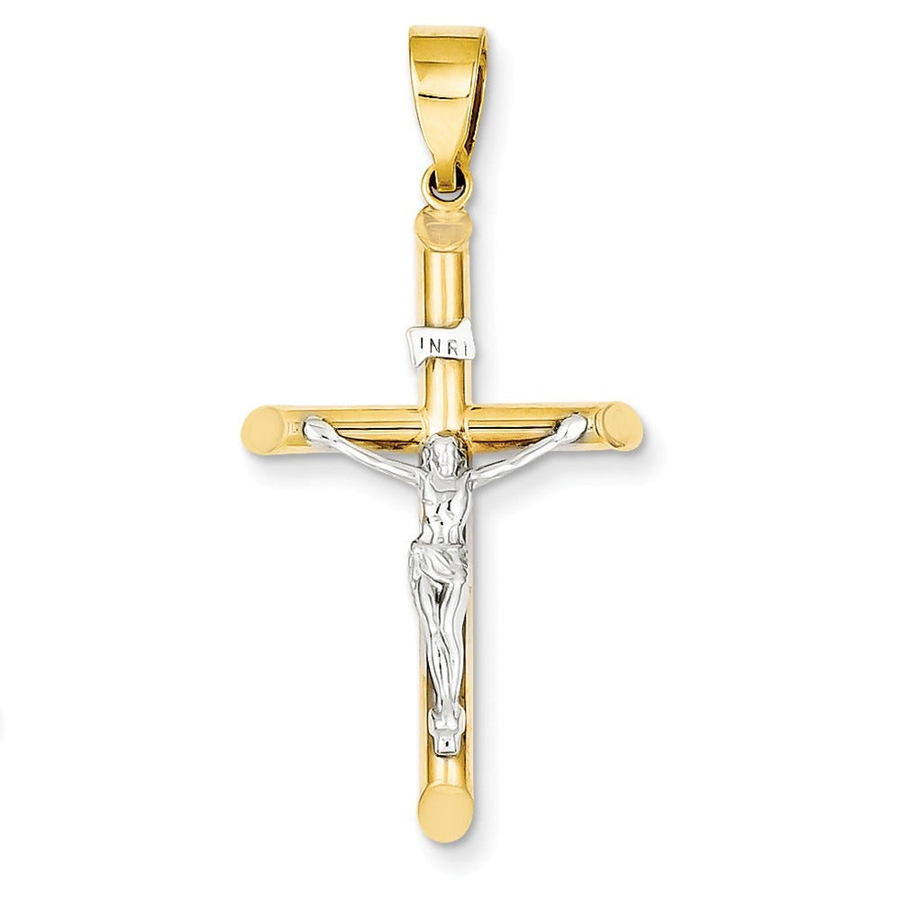 14K Two-Tone Hollow Rounded-Bar Crucifix Pendant
