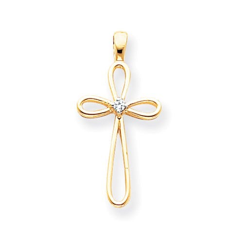 14K Aa Diamond Cross Pendant