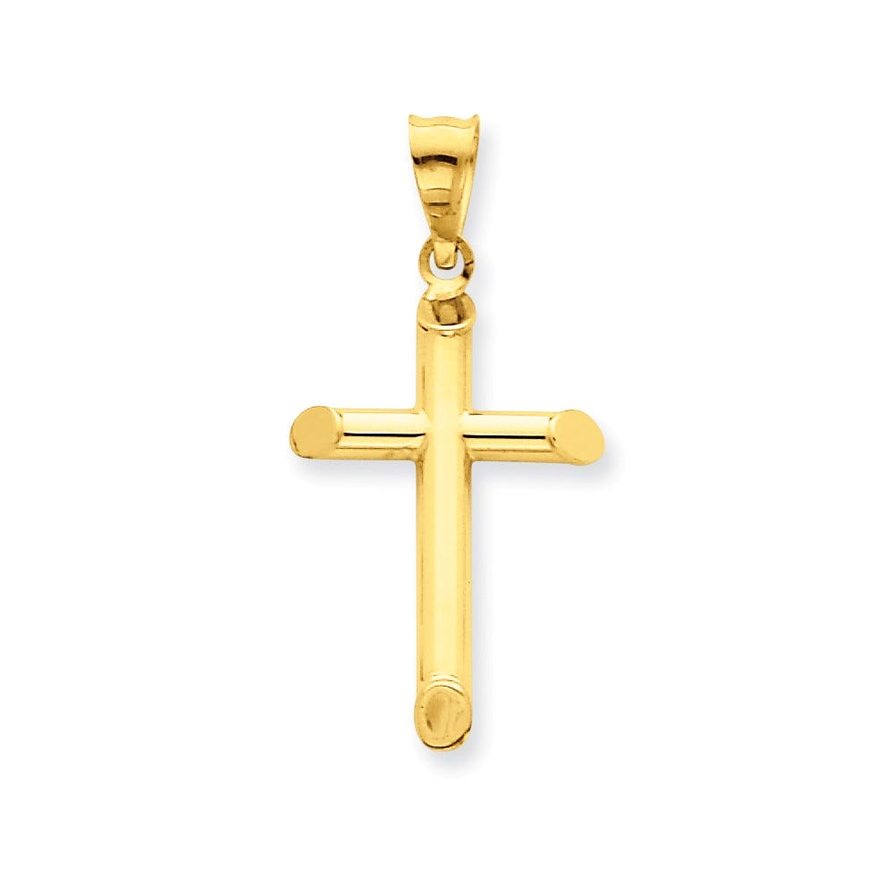 14K 3-D Polished Hollow Rounded-End Cross Pendant