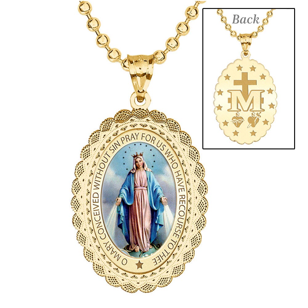 Miraculous Medal Doily Border Color Oval