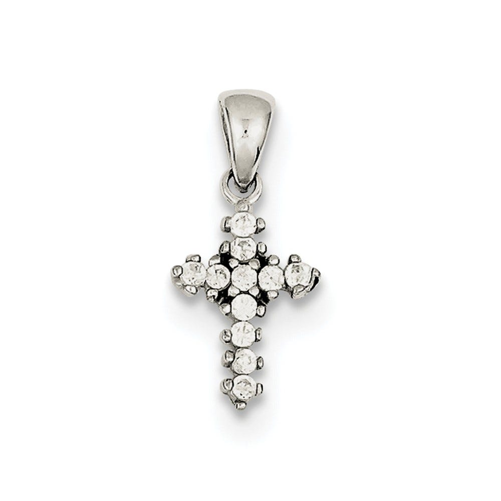 Sterling Silver Cz Clustered Cross Pendant