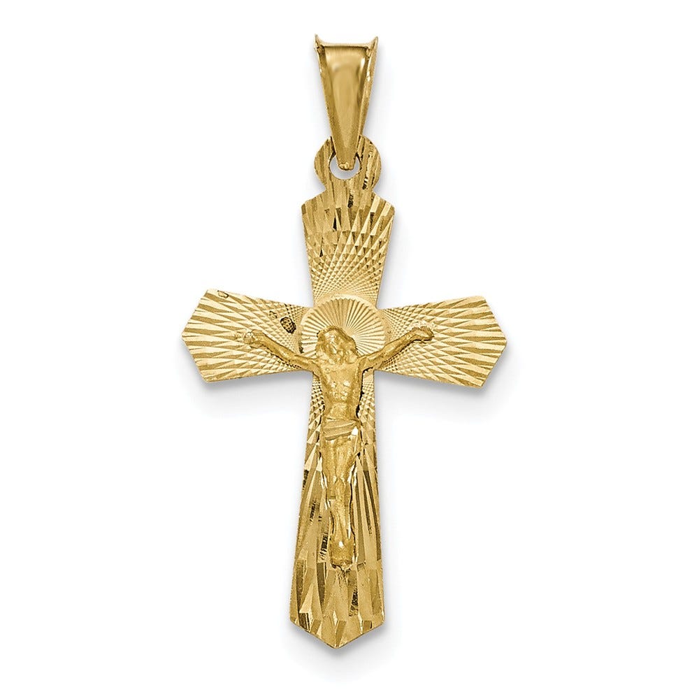 14K Polished Satin And Diamond-Cut Crucifix Pendant