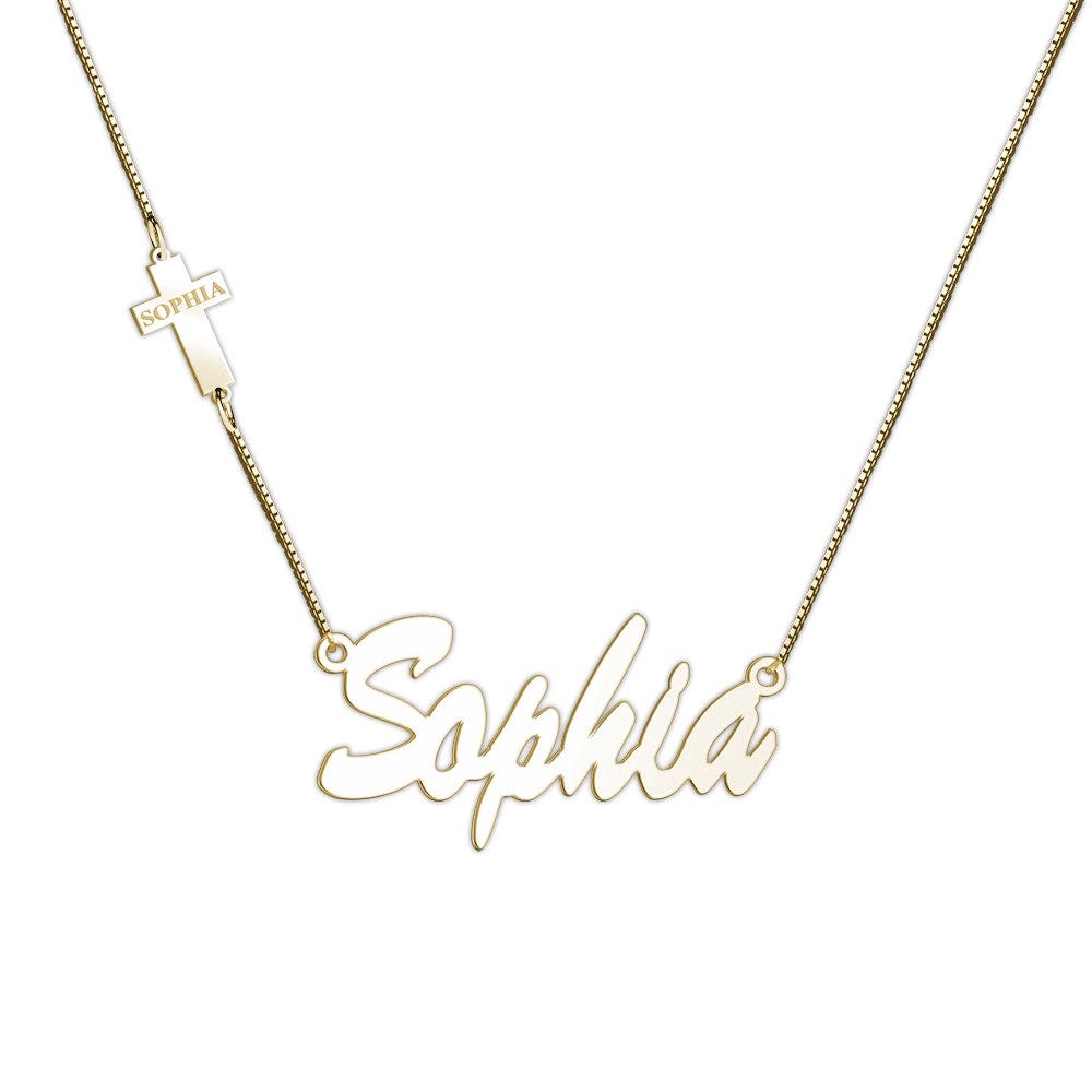 Name Necklace with Cross Charm