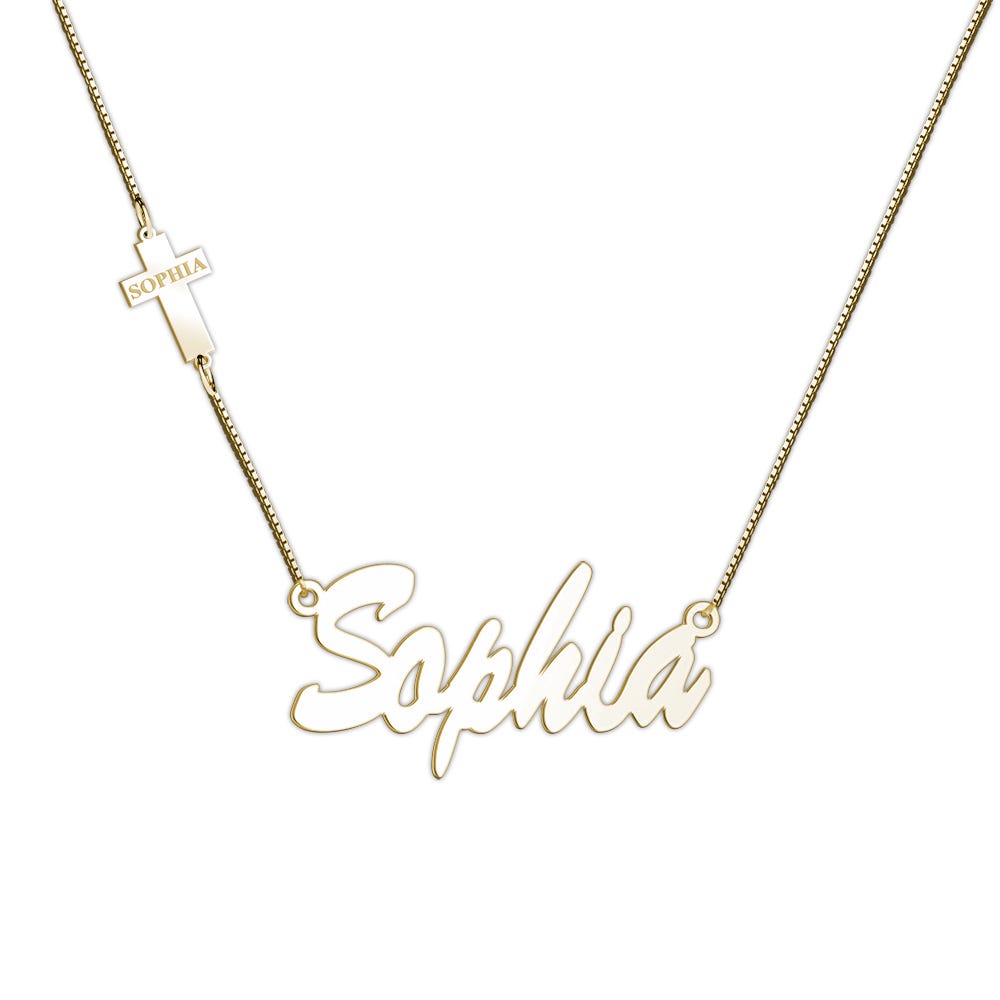 Name Necklace with Cross Charm