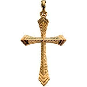 14K Yellow Gold Tapered Textured Cross Pendant