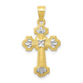 10K And Rhodium Diamond Cut Cross Pendant