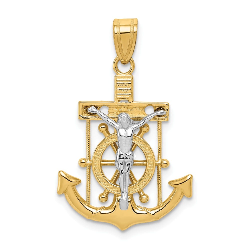 Two Tone Diamond Cut Mariner Cross Pendant