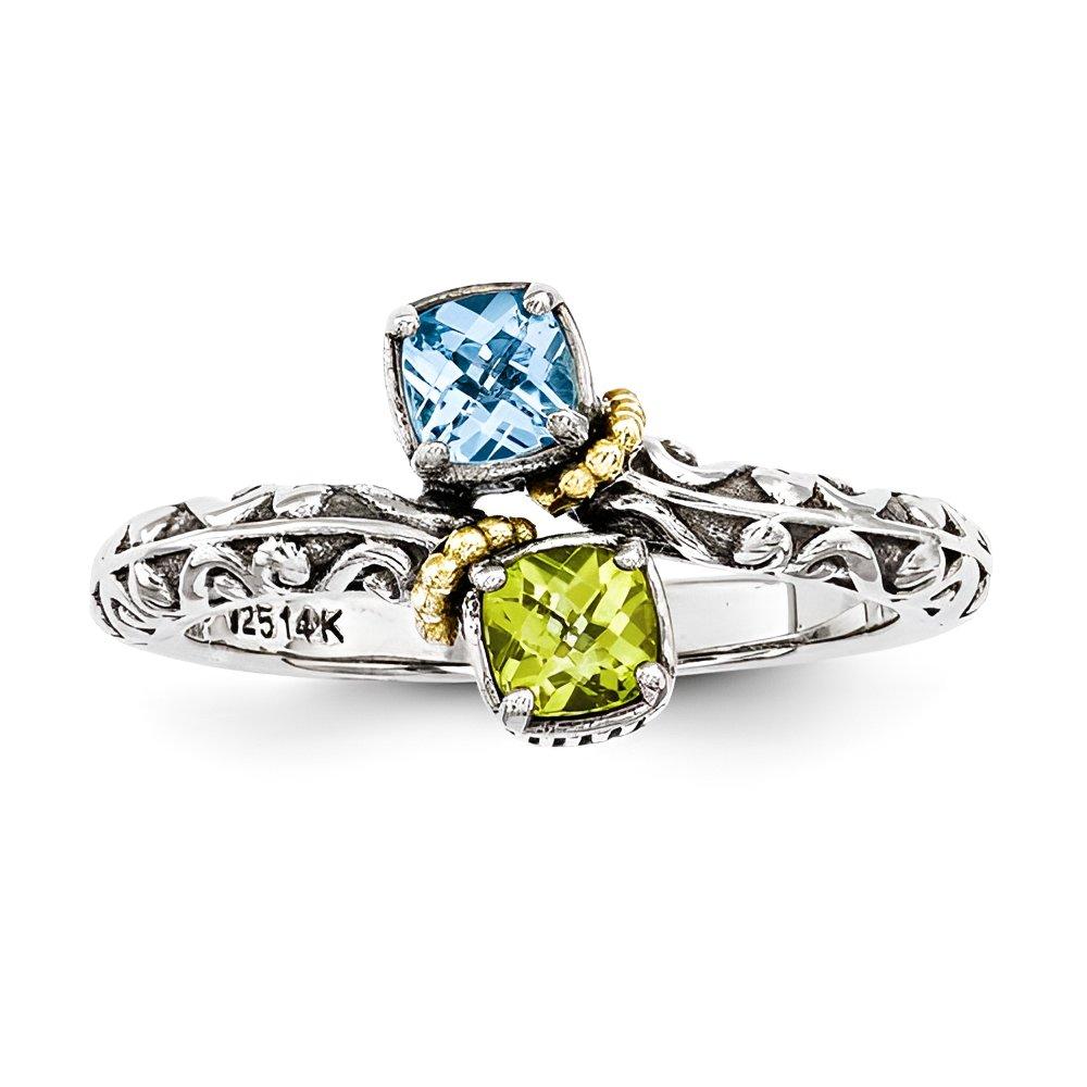 Sterling Silver & 14K Two-Stone Antiqued Mother's Ring