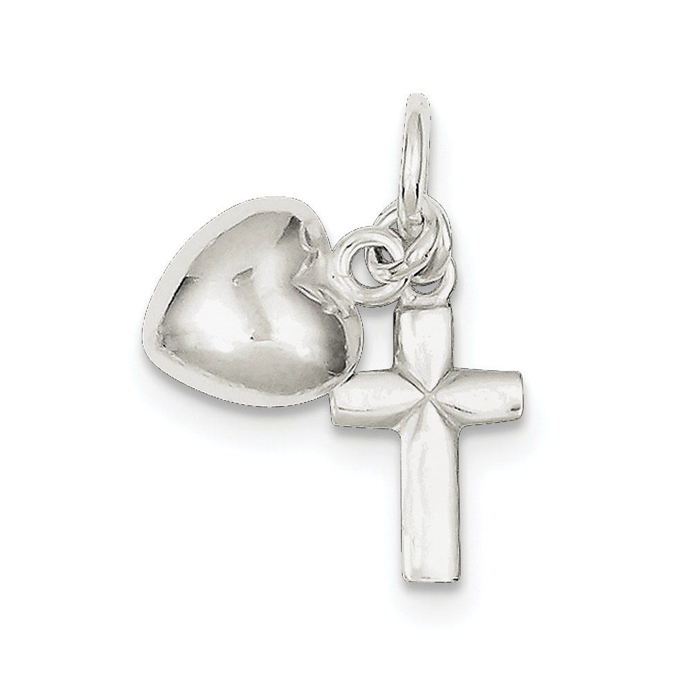 Sterling Silver Cross With Heart Charm Pendant