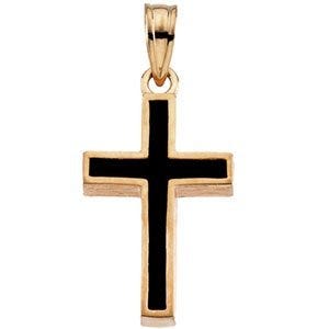 Solid 14K Gold Cross With Black Epoxy