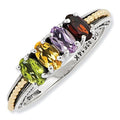 Sterling Silver & 14K Gold Antiqued Mother's Ring with Four Birthstones
