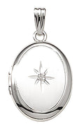 14K White Gold Small Oval Photo Locket With Diamond