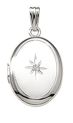 14K White Gold Small Oval Photo Locket With Diamond