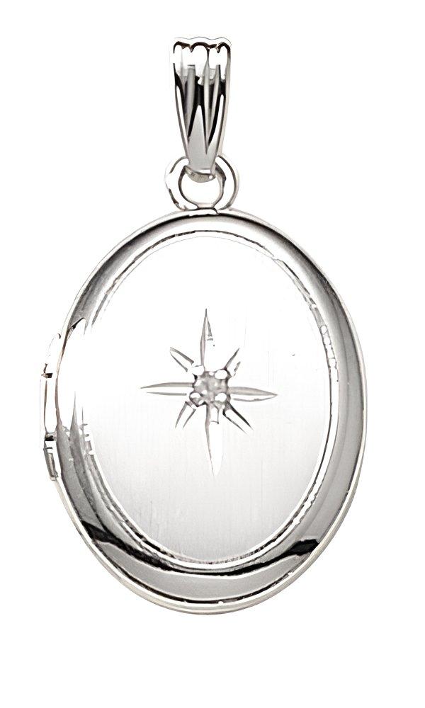 14K White Gold Small Oval Photo Locket With Diamond