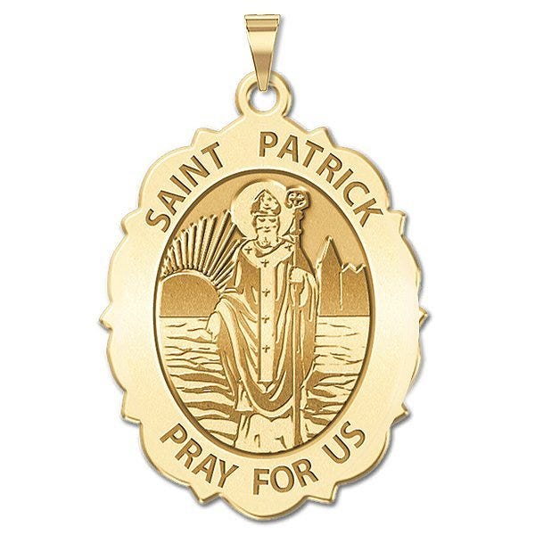 Saint Patrick Religious Medal Scalloped Oval