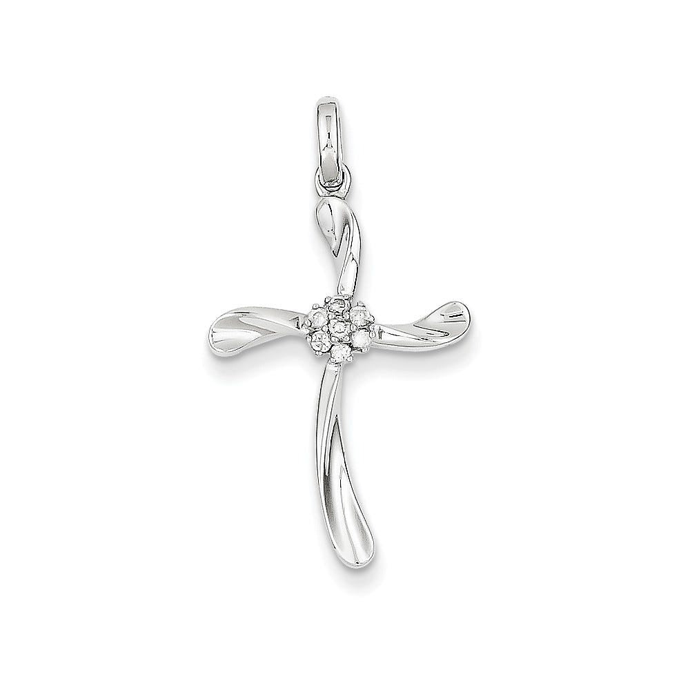 14K White Gold Diamond Swirl Cross Pendant