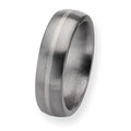 Titanium Sterling Silver Inlay Approx. 0.24 Inch Brushed Round Wedding Band