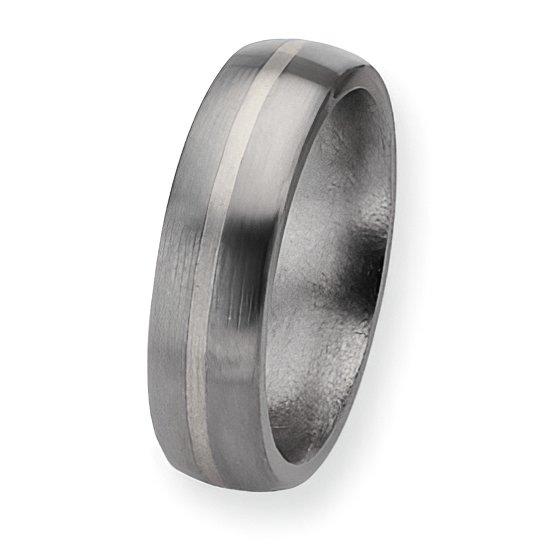 Titanium Sterling Silver Inlay Approx. 0.24 Inch Brushed Round Wedding Band