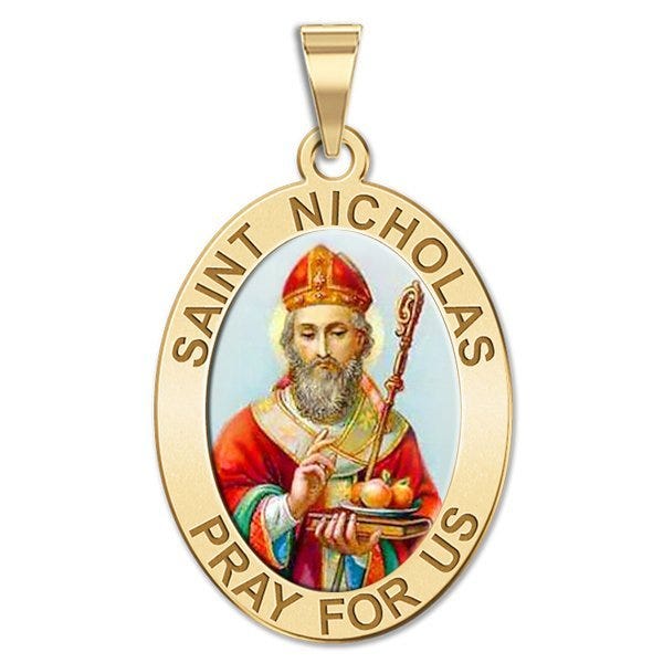 Saint Nicholas Oval Religious Medal "Color