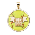 Color Enameled Yellow Softball Pendant with Name & Number