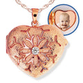 Rose Gold Heart Photo Locket With Cubic Zirconias With Chain Included
