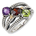 Sterling Silver & 14K Three-Stone Antiqued Mother's Ring