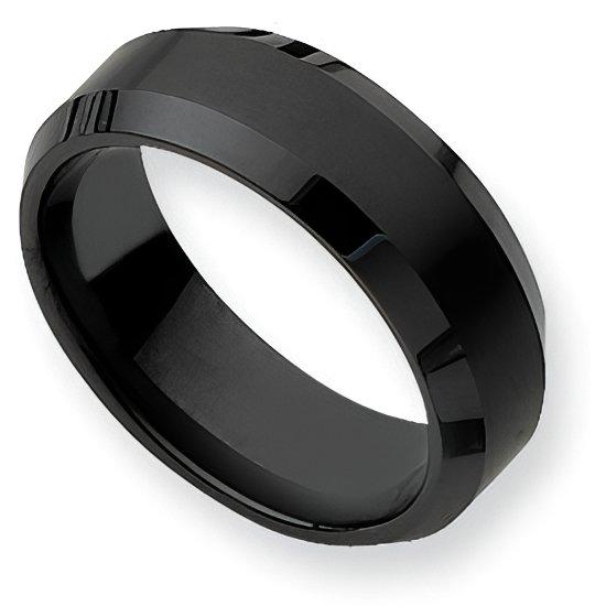 Ceramic Black Approx. 0.31 Inch Beveled Edge Brushed and Polished Band