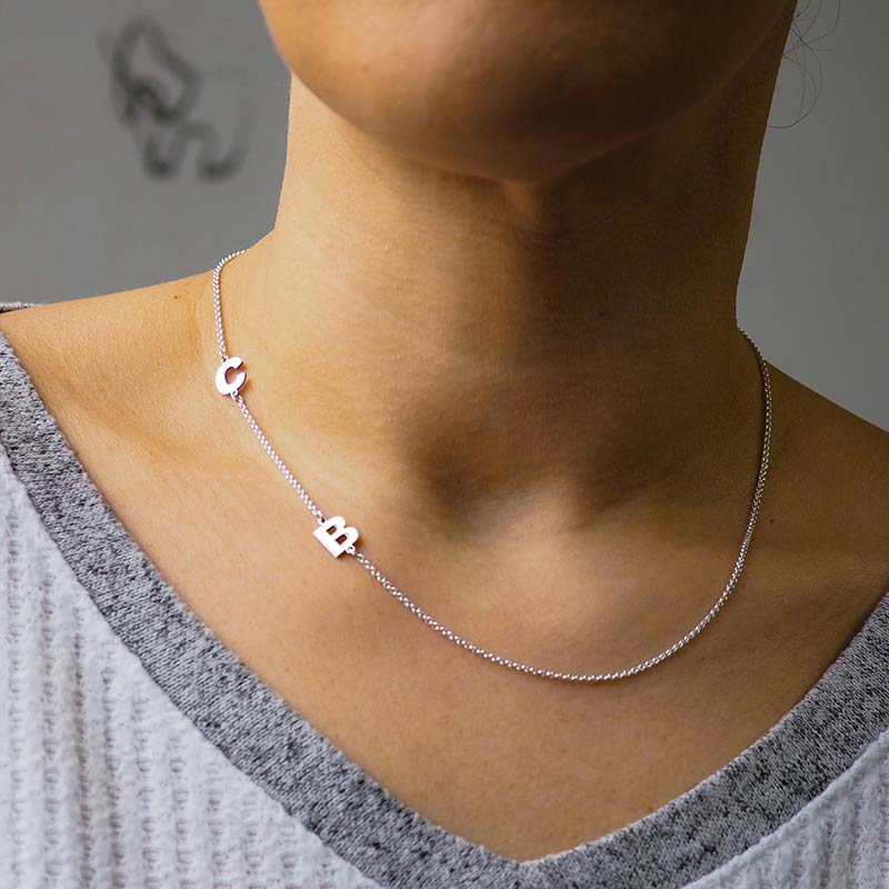 Sideways Initial Name Necklace with Rolo Chain