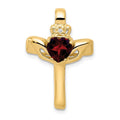 14K Yellow Gold Garnet And Diamond Claddagh Cross Pendant