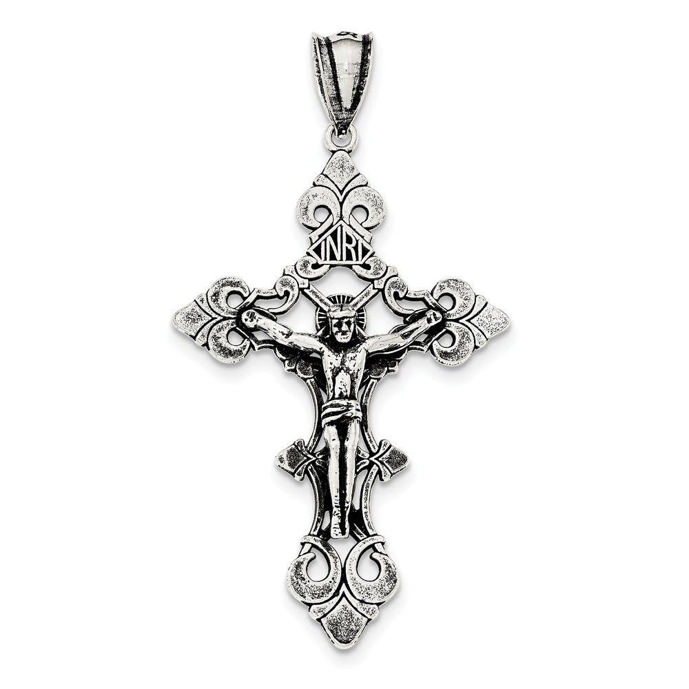 Sterling Silver Antiqued Inri Crucifix Pendant