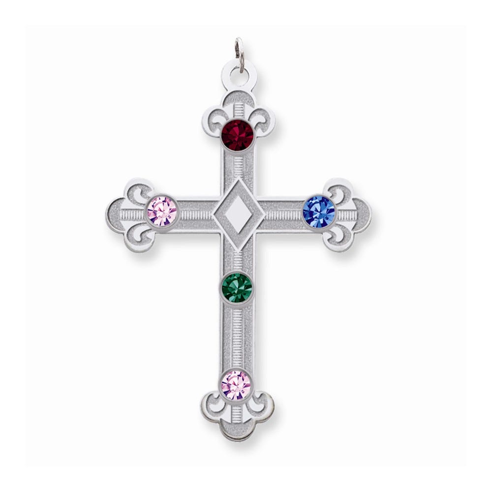 Sterling Silver Crystal Family Cross Pendant