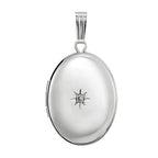 14K White Gold Oval Photo Locket With Diamond