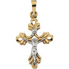 Two-Tone Openwork Scrolls Crucifix Pendant